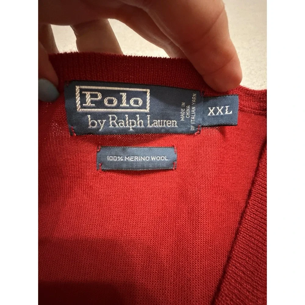 Polo Ralph Lauren Merino Wool Sweater Men 2XL Red V Neck Preppy Academia #G5-1